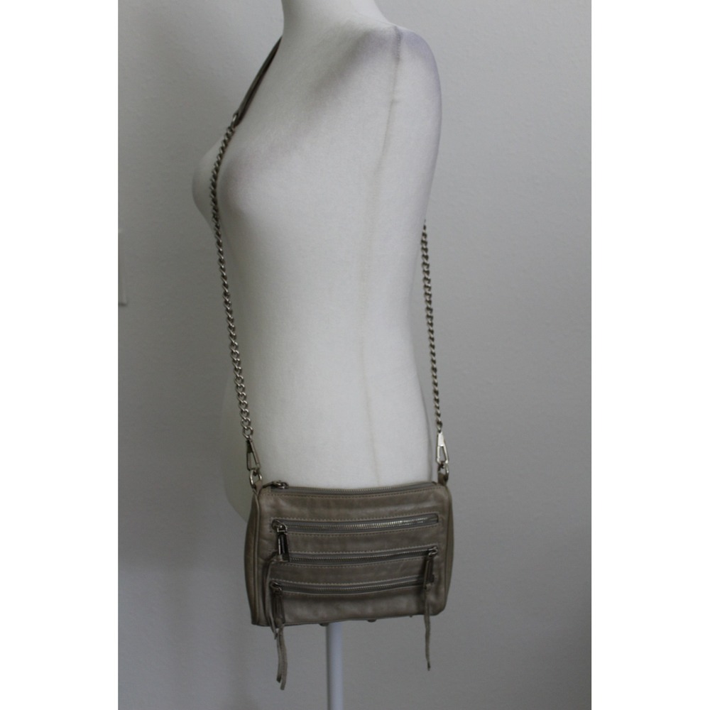 Rebecca Minkoff Panama Leather Crossbody Bag Greige Sage Silver Chain Multi-Zip